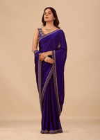 Midnight Blue Tissue Silk Saree With Crystal Border Work