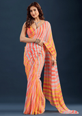 Yellow Red Chiffon Saree With Stone Work - Front Look | Buy On Ethnic9