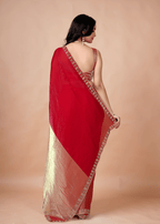 Red Tissue Silk Saree With Stone Border
