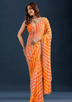 Orange Chiffon Saree Pallu Detail - Multicolor Striped Print