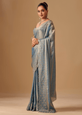 Steel Blue Tissue Silk Saree With Stone Work