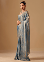Steel Blue Tissue Silk Saree With Stone Work