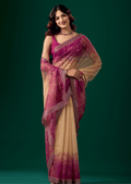 Rani Pink Organza Saree With Floral Print