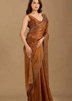 Antique Copper Tissue Silk Saree With Stone Spiral Border