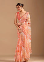 Peach Orange Chiffon Saree With Leheriya Print - Photo 4 | Buy Online Ethnic9