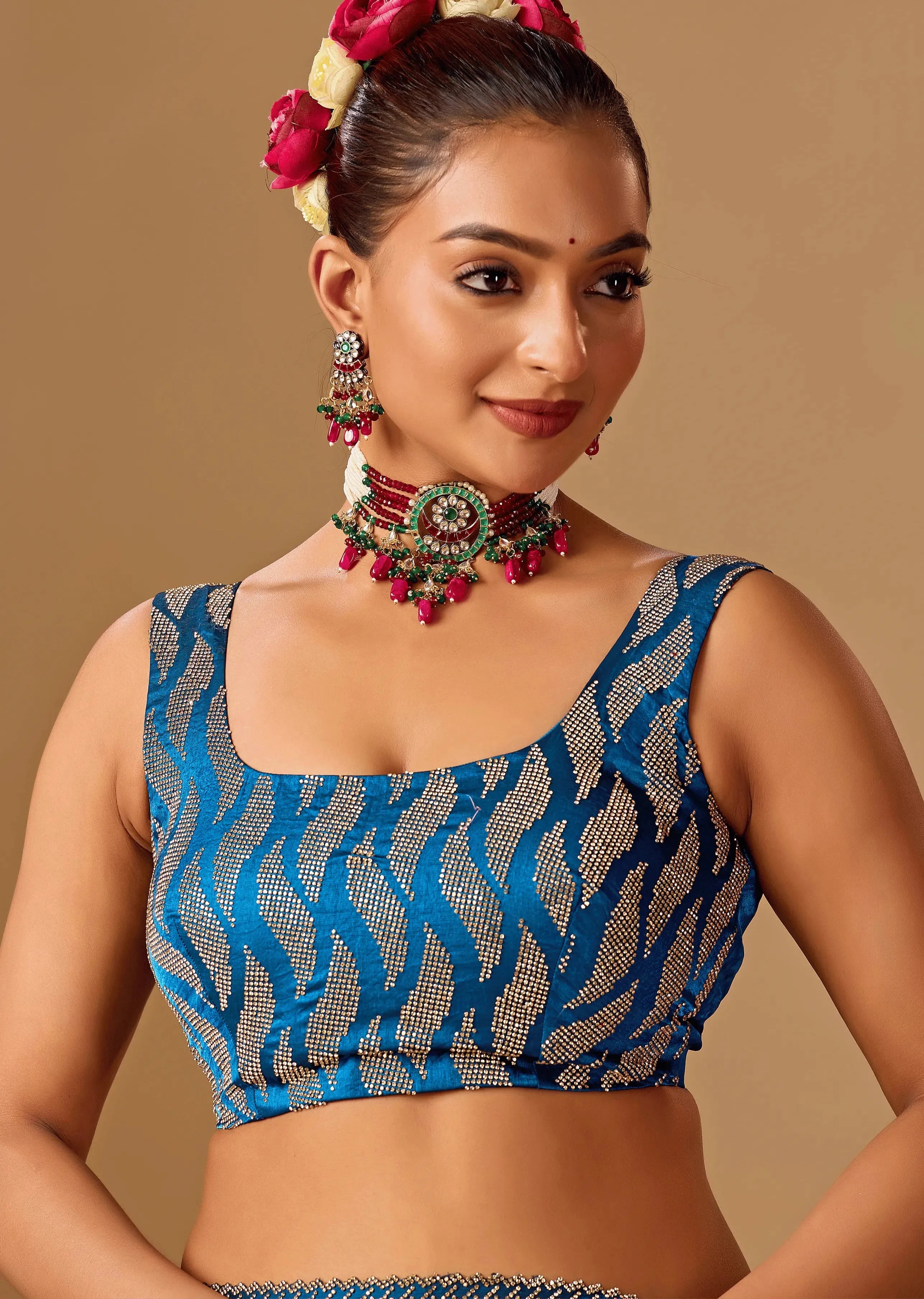 Royal Blue Tissue Silk Saree With Stone Work Border
