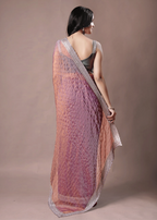 Lavender Purple Organza Saree Back Pose - Stone Work Detail