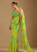 Citrus Green Chiffon Saree With Shibori Tie Dye