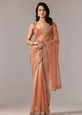 Orange Organza Saree With Sequin Border Work