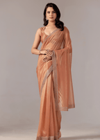Orange Organza Saree With Sequin Border Work