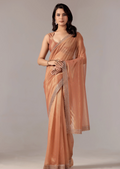  Orange Organza Saree With Sequin Border Work - Front Look | Buy On Ethnic9