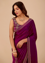 Royal Purple Tissue Silk Saree With Crystal Border Work