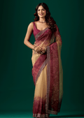 Maroon Organza Saree With Floral Print