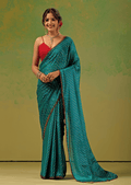 Firozi Tissue Silk Saree With Foil Dot Weaving