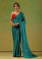 Firozi Tissue Silk Saree With Foil Dot Weaving