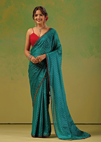 Firozi Tissue Silk Saree With Foil Dot Weaving - Front Look | Buy On Ethnic9