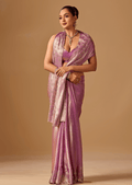 Lavender Tissue Silk Saree With Stone Work