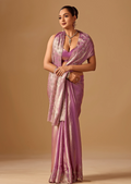 Lavender Tissue Silk Saree With Stone Work - Front Look | Buy On Ethnic9
