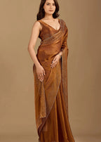 Antique copper saree with stone border - standing pose