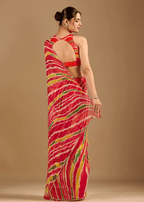 Red Chiffon Saree With Stone Work