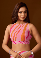 Pink Peach Chiffon Saree With Stone Work