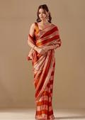 Copper Rust Tissue Silk Saree With Metallic Stripe Weave