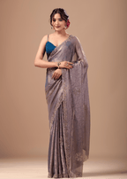 Dusty Mauve Jacquard Saree With Cutdana Stone Work
