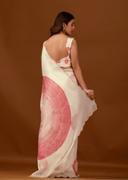 Ivory Organza Silk Saree Back Pose - Stone Work Detail