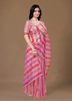 Pink Organza Saree Side Pose - Festive Wear Saree