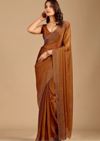 Antique Copper Tissue Silk Saree With Stone Spiral Border