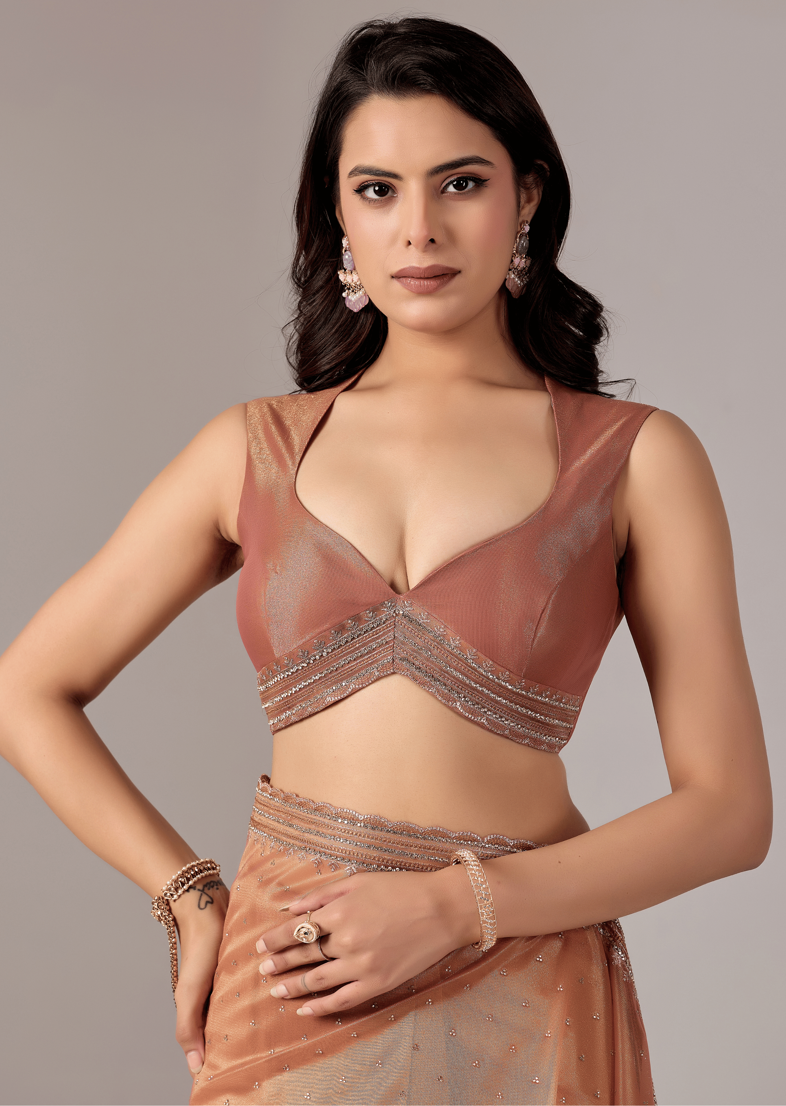 Orange Organza Saree With Sequin Border Work