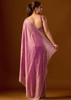 Pink Tissue Silk Saree Back Pose - Stone Work Detail
