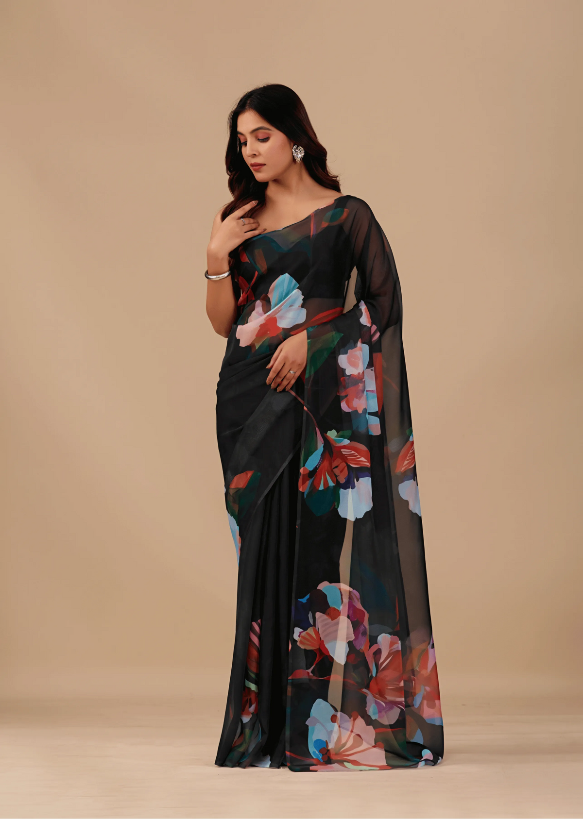 Black Soft Organza Saree Side Pose - Party Wear Saree