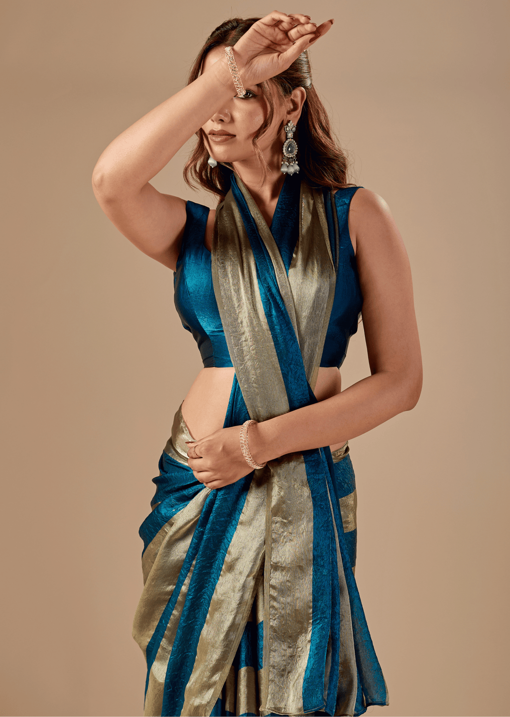 Royal Teal Tissue Silk Saree With Solid Finish