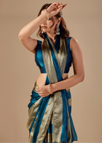 Royal Teal Tissue Silk Saree With Solid Finish