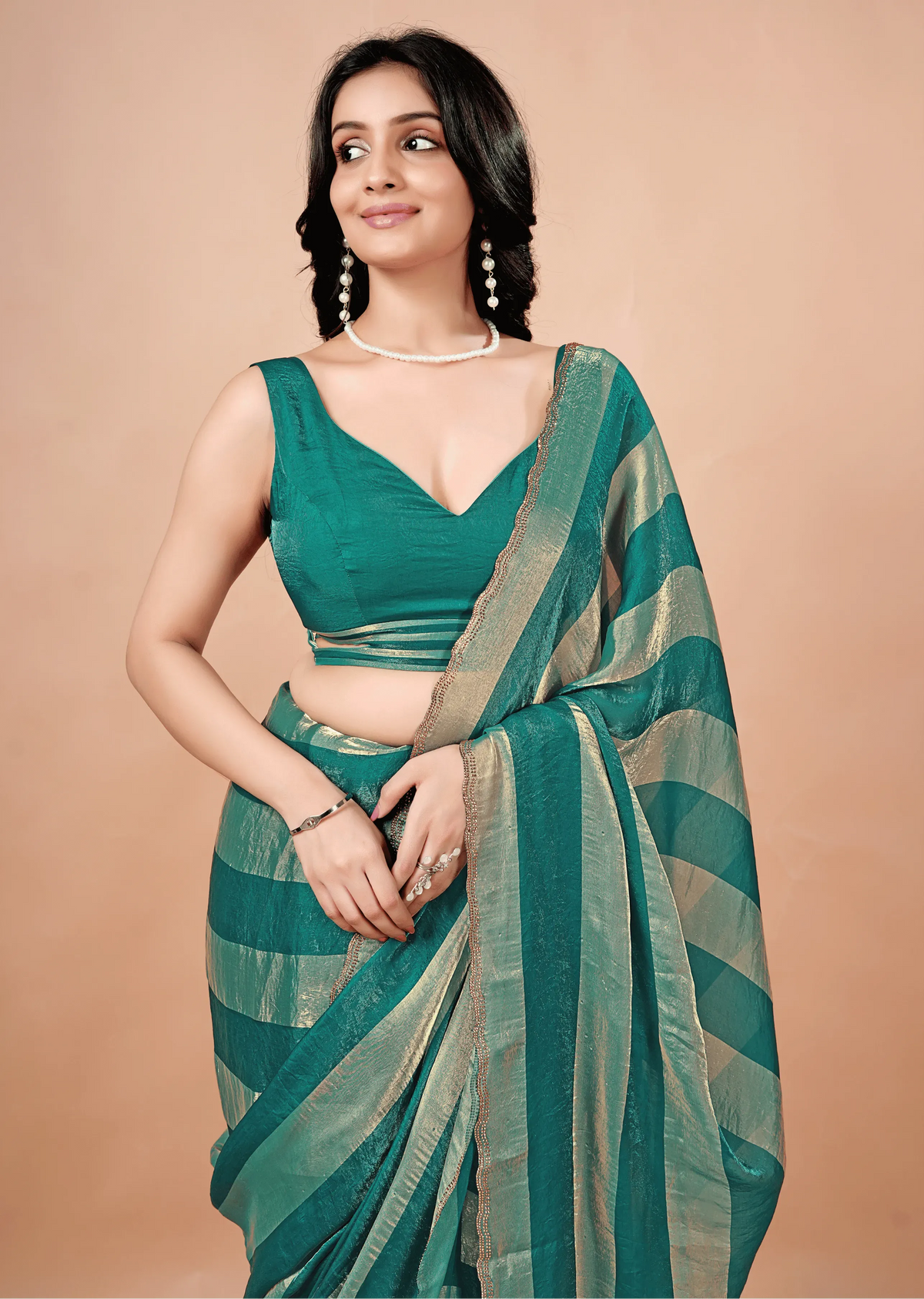 Firoze Tissue Silk Saree With Striped Weave