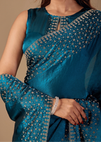  Teal Blue Tissue Silk Saree Standing Look - Party Wear Saree