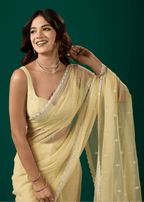 Butter Yellow Chiffon Saree With Floral Embroidery