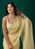 Light Yellow Chiffon Saree Outdoor Styled Look - Party Wear Saree