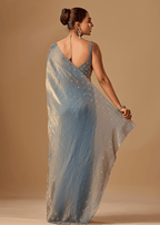 Steel Blue Tissue Silk Saree With Stone Work