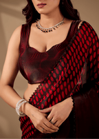 Ruby Red Organza Silk Saree With Stone Work Border