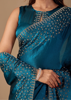 Teal Blue Tissue Silk Saree With Stone Work - Photo 4 | Buy Online Ethnic9