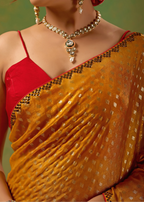 Mustard Yellow Tissue Silk Saree With Foil Butti Work - Photo 4 | Buy Online Ethnic9