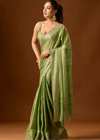 Pista Green Tissue Silk Saree Draped Look - Stone Work Design