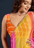 Orange Chiffon Saree With Leheriya Print