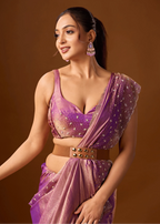 Purple Tissue Silk Saree Draped Look - Stone Work Design