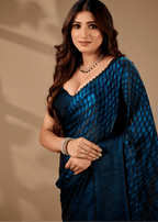 Navy Blue Organza Silk Saree With Stone Work Border