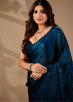 Navy Blue Organza Silk Saree Draped Look - Polka Dot Print Design