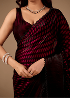 Wine Purple Organza Silk Saree With Stone Work Border