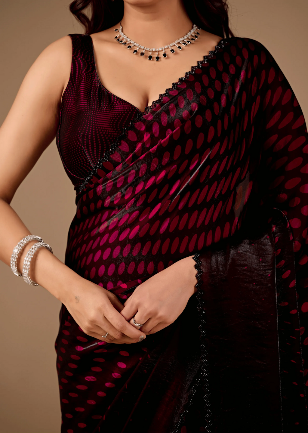 Wine Purple Organza Silk Saree Side Pose - Party Wear Saree